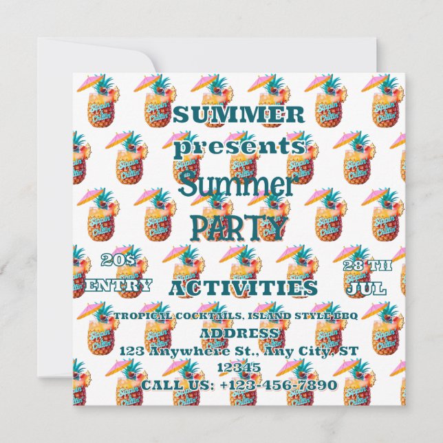 Convite Sippin’ & Chillin’ Tropical Party Design Invitatio (Frente)