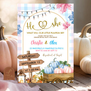 Convite Sistema de abóboras de Xadrez rosa azul Sexo