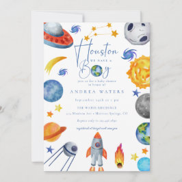 Convite Sistema Solar Espacial | Chá de fraldas de aquarel