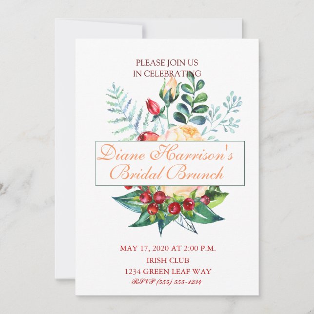 Convite Sistemas de rosa e Berry Watercolor (Frente)