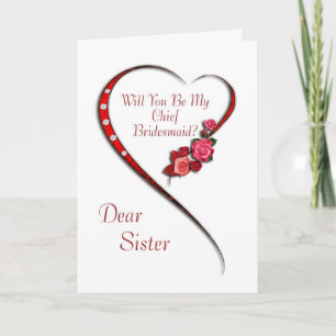 Convite Sister, Swirling heart Chief Bridesmaid invite