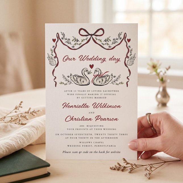 Convite Site de Casamento Cisnes Românticos Desenhados à M (Criador carregado)