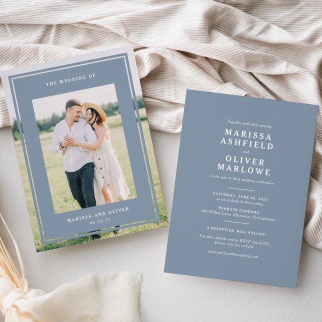 Convite Site de Casamento com Foto Emoldurada Azul de Duas (Criador carregado)
