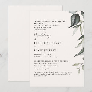 Convite Site de casamento de folhagem botânica de champanh