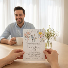 Convite Site de Casamento Esboço de Casal com Arco Floral