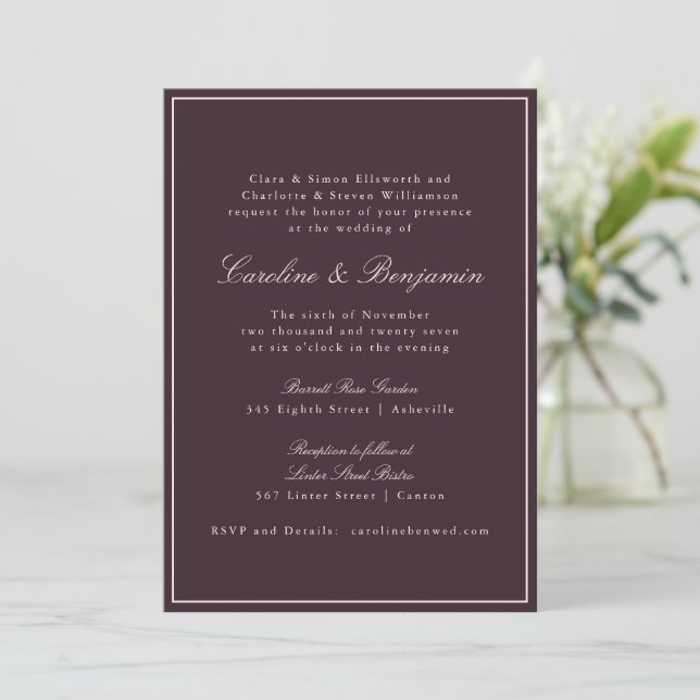 Convite Site de Casamento Formal Clássico com Borda em Scr (Em pé/Frente)