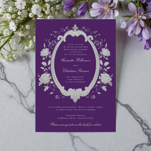 Convite Site de Casamento Plum Floral Prata Ornate