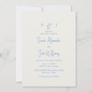Convite Site de Casamento Simples Azul e Creme