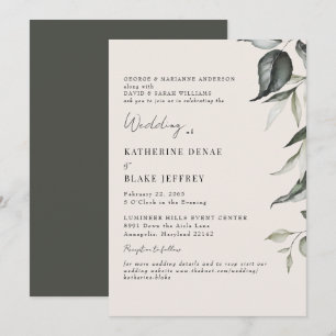 Convite Site de Folhagem Botânica de Champanhe Casamento
