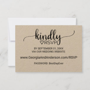 Convite Site de RSVP de casamento com caligrafia Kraft sim