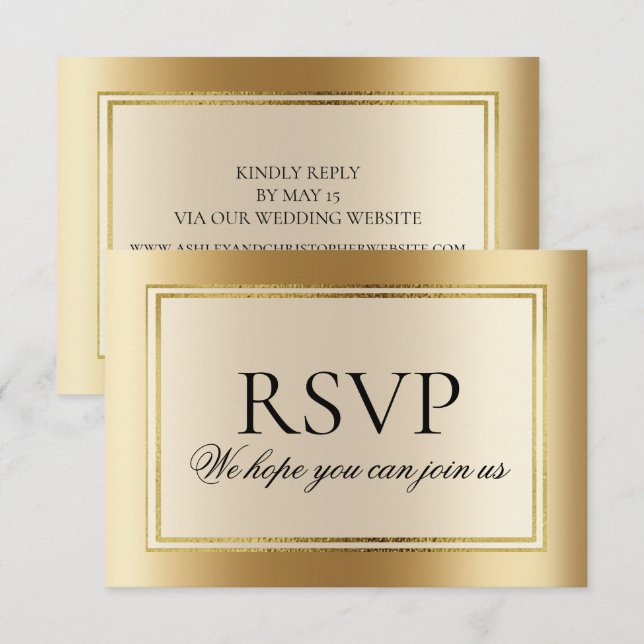 Convite Site de RSVP de casamento elegante em ouro (Frente/Verso)