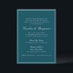 Convite Site Formal Classic Border Script Teal Wedding<br><div class="desc">Convite para Casamento Elegante de Script Clássico Tradicional Formal com Borda Estreita e Detalhes de RSVP Online no Teal com Texto Branco</div>