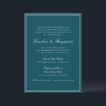Convite Site Formal Classic Border Script Teal Wedding<br><div class="desc">Convite para Casamento Elegante de Script Clássico Tradicional Formal com Borda Estreita e Detalhes de RSVP Online no Teal com Texto Branco</div>