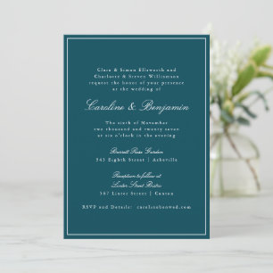 Convite Site Formal Classic Border Script Teal Wedding