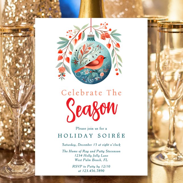 Convite Sítio Festivo Red Bird Mistletoy Holiday Soiree (Criador carregado)