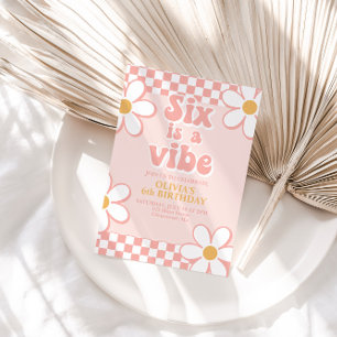 Convite Six is a Vibe Retro Check Rosa Margarida