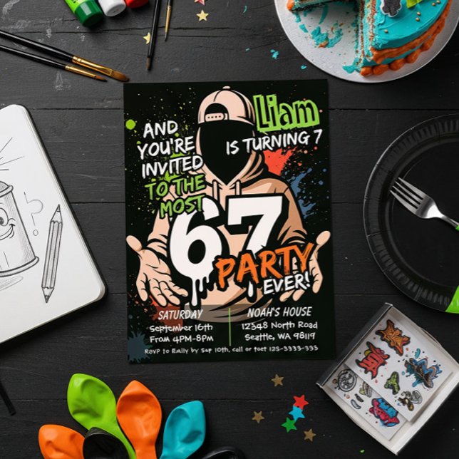 Convite Six Seven Birthday Invitation, 7th Birthday (Criador carregado)