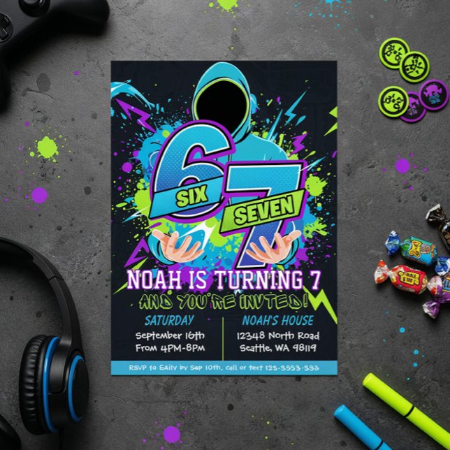 Convite Six Seven Birthday Invitation, 7th Birthday (Criador carregado)