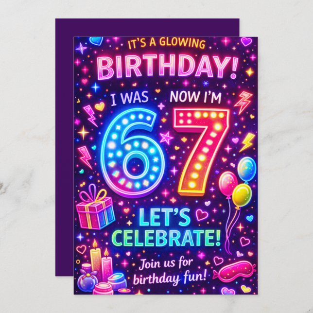 Convite Six Seven Birthday Invitation | I was 6 now I'm 7  (Frente/Verso)