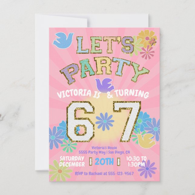 Convite Six Seven Birthday Party Retro Preppy Hippie (Frente)