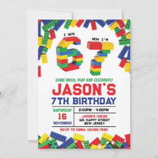 Convite Six Seven Building Blocks Birthday Invitation