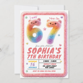 Convite Six Seven Fluffy Fur Birthday Invitation