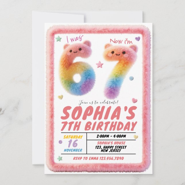 Convite Six Seven Fluffy Fur Birthday Invitation (Frente)