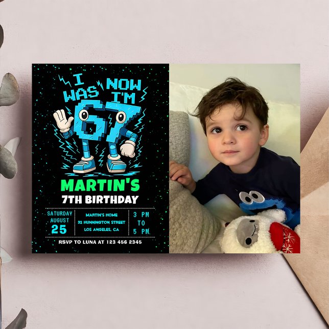 Convite Six Seven Meme 6 7 Birthday Photo Invitation (Criador carregado)