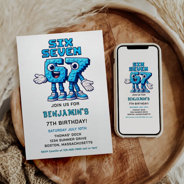 Convite Six Seven Meme 7th Birthday Party | Funny Trendy  (Six Seven Meme 7th Birthday Party | Funny Trendy Invitation
)