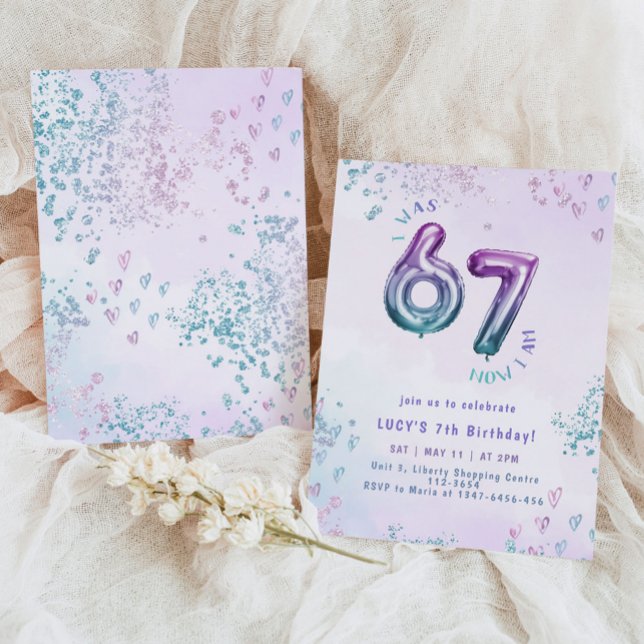 Convite Six Seven trend Purple Kids 7th Birthday (Criador carregado)