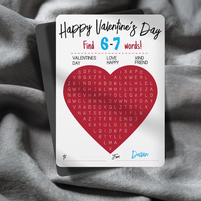 Convite Six Seven Valentine Word Search Heart Exchange (Fun Valentine Word Search Card Customizable Name 6-7 Trendy Classroom Activity)