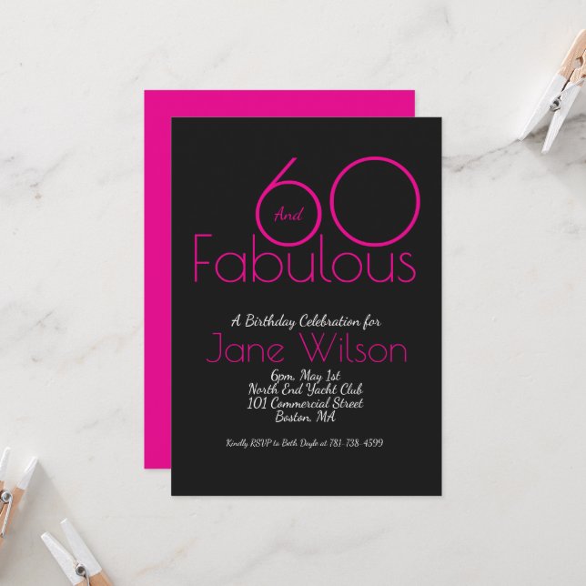 Convite  Sixty And Fabulous Birthday Invitation Chic Pink  (Frente/Verso In Situ)