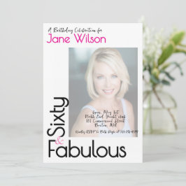 Convite  Sixty And Fabulous Birthday Invitation Pink Photo
