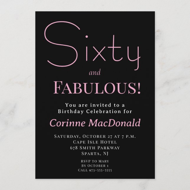 Convite Sixty and Fabulous Blush Pink 60th Birthday Party (Frente)