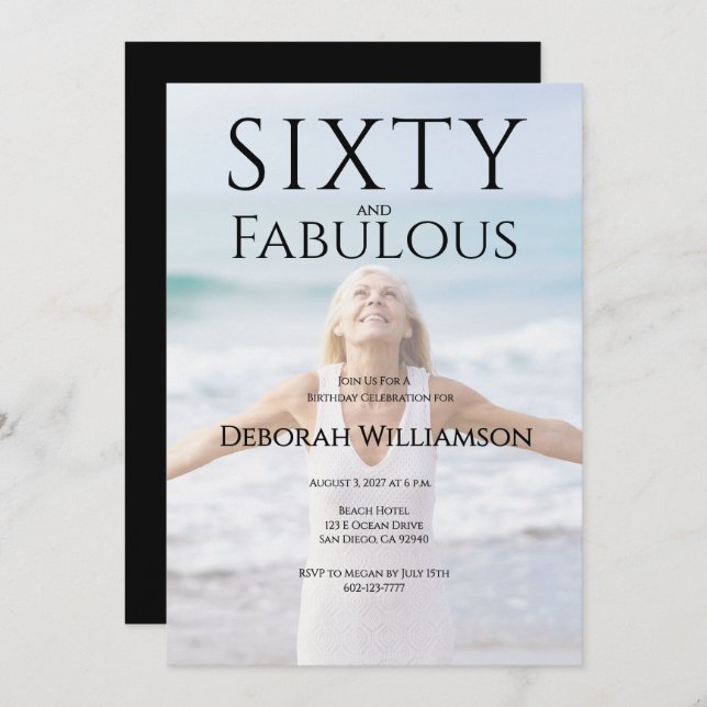 Convite Sixty and Fabulous Photo 50th Birthday Party  (Frente/Verso)