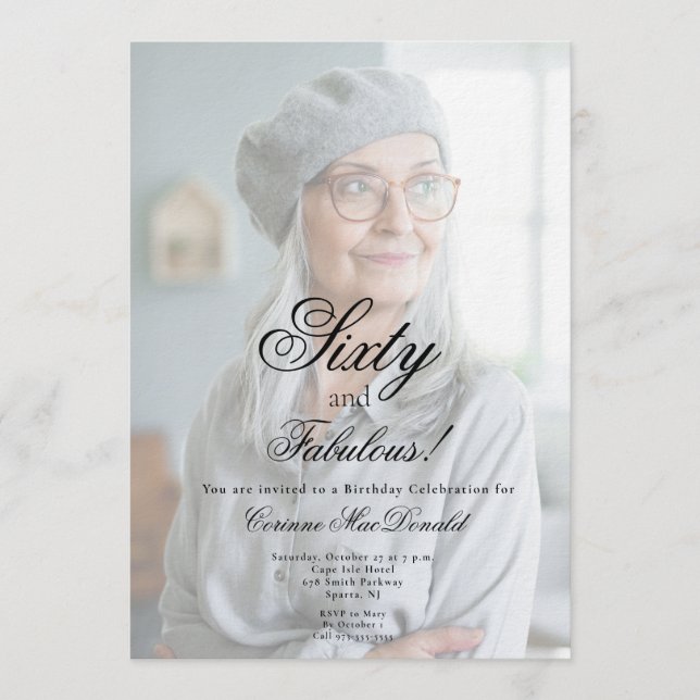 Convite Sixty and Fabulous Photo 60th Birthday Party (Frente)