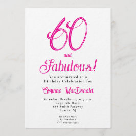 Convite Sixty and Fabulous Script Pink 60th Birthday Party