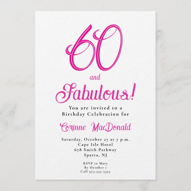 Convite Sixty and Fabulous Script Pink 60th Birthday Party (Frente)