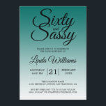 Convite Sixty and Sassy Emerald Green 60th Birthday<br><div class="desc">Sixty and Sassy Emerald Green 60th Birthday Invitation card featuring dramatic black script typography over a rich emerald green ombré background that fades into a soft pale green tone. The bold headline sets a confident, celebratory mood, while the clean layout clearly presents the honoree’s name and event details. Ideal for...</div>
