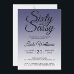 Convite Sixty and Sassy Navy Blue 60th Birthday<br><div class="desc">Sixty and Sassy Navy Blue 60th Birthday Invitation card featuring dramatic black script typography over a rich navy blue ombré background that fades into a soft blue-gray tone. The bold headline sets a confident, celebratory mood, while the clean layout clearly presents the honoree’s name and event details. Ideal for a...</div>