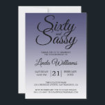 Convite Sixty and Sassy Navy Blue 60th Birthday<br><div class="desc">Sixty and Sassy Navy Blue 60th Birthday Invitation card featuring dramatic black script typography over a rich navy blue ombré background that fades into a soft blue-gray tone. The bold headline sets a confident, celebratory mood, while the clean layout clearly presents the honoree’s name and event details. Ideal for a...</div>