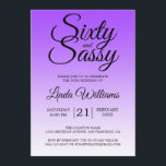 Convite Sixty and Sassy Purple Ombre 60th Birthday<br><div class="desc">Sixty and Sassy Purple Ombre 60th Birthday Invitation card featuring dramatic black script typography over a vibrant purple ombré background that fades into a soft lavender tone. The playful headline sets a confident, celebratory mood, while the clean layout highlights the honoree’s name and event details with clarity. Ideal for a...</div>