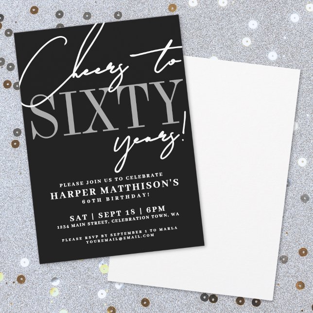 Convite Sixty Black 60th Birthday Party (Sixty Black 60th Birthday Party Invitation)