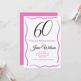 Convite  Sixty & Fabulous Invitation Chic Pink & Black