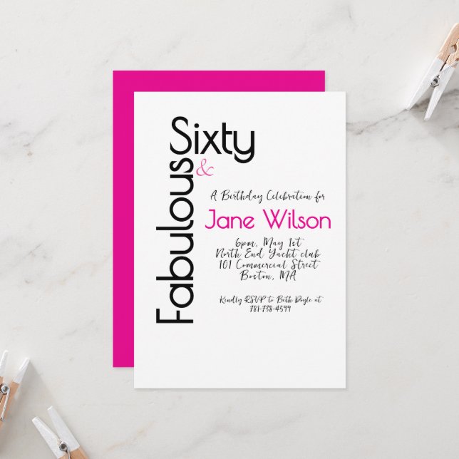 Convite   Sixty Fabulous Pink Birthday Chic Invitation (Frente/Verso In Situ)