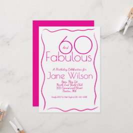 Convite  Sixty & Fabulous Pink Birthday Invitation Script 