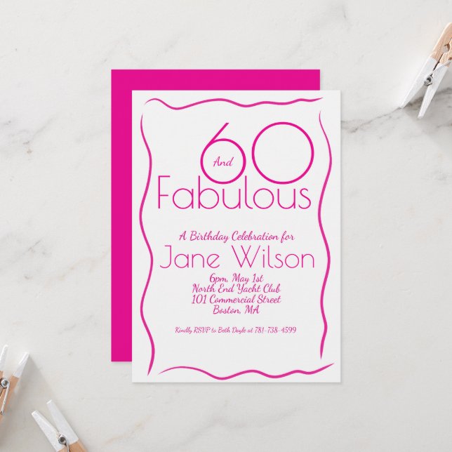 Convite  Sixty & Fabulous Pink Birthday Invitation Script  (Frente/Verso In Situ)