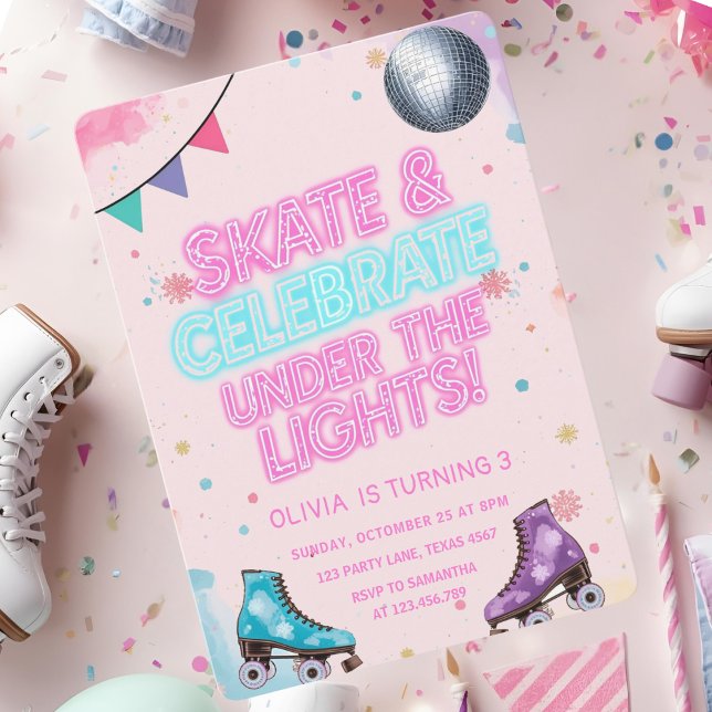 Convite Skate & Celebrate Under the Lights Neon  (Criador carregado)
