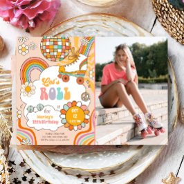 Convite Skate do cilindro do Groovy com retrato do Arco-Ír