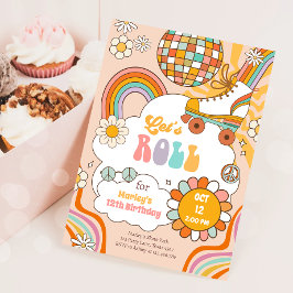 Convite Skate do cilindro do Groovy com retrato do Arco-Ír